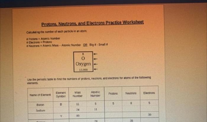 Protons neutrons and electrons practice worksheet answer sheet