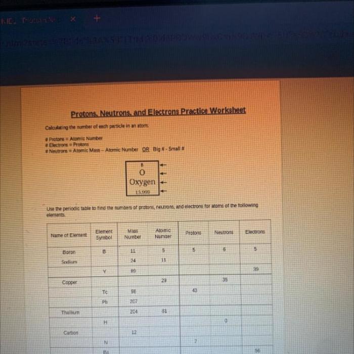 Protons neutrons and electrons practice worksheet answer sheet