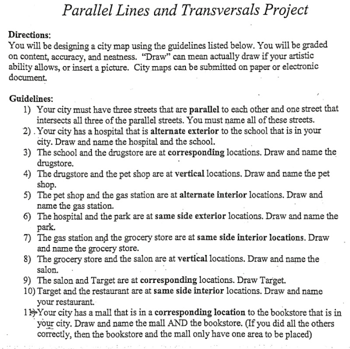 Parallel lines and transversals project city map answer key