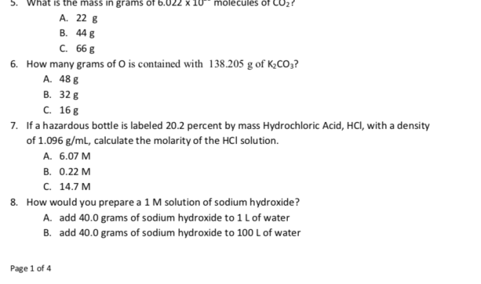 Substance molar molecules weigh 44mg